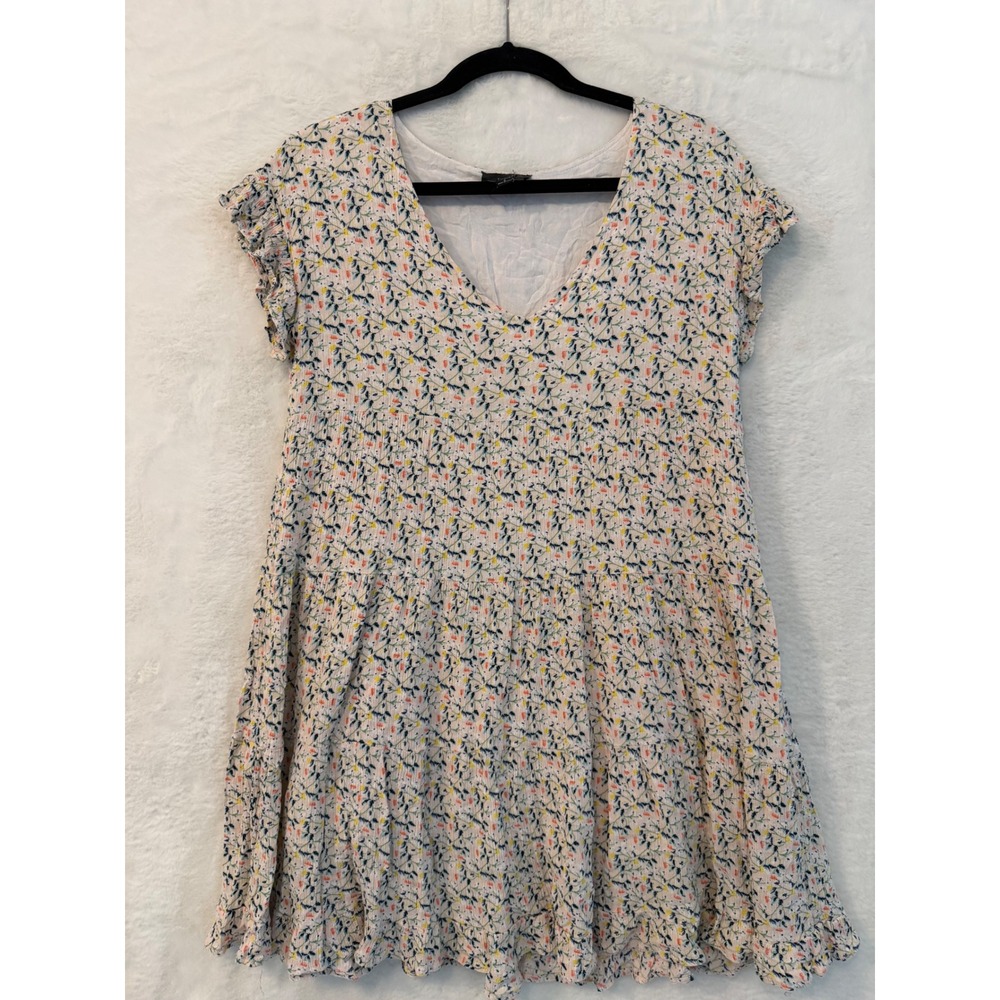 Lumiere Floral Mini Dress Womens Small V-Neck Tiered Babydoll Flutter Sleeve